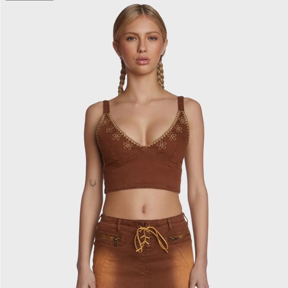 Dollskill x Delias Brown western Embroidered Women's Top size S